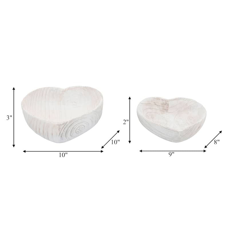 Sagebrook Home Handcrafted Paulownia Wood Decorative Bowls, Heart-Shaped Nesting Design, Set of 2 - 10" x 10" x 3"