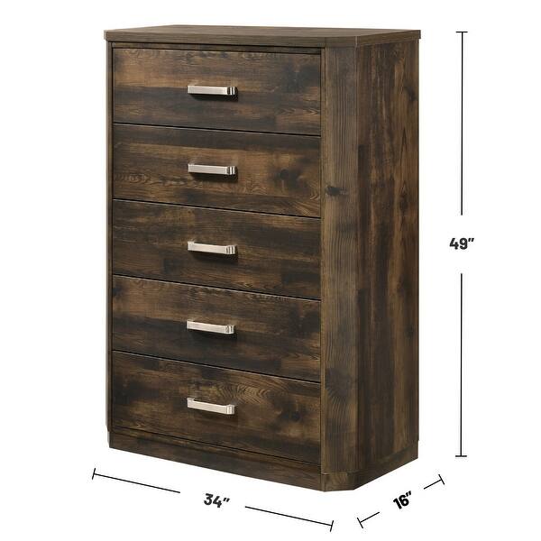 Rustic Line Chest 5 Drawers Wood Chest with Metal Handle in Rustic Walnut - Rustic Walnut ...