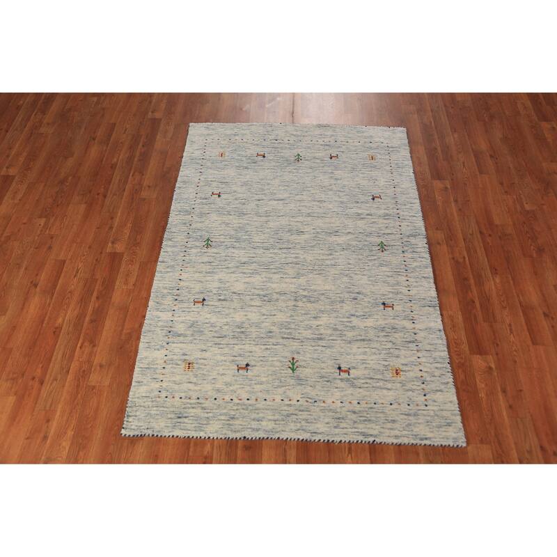 Tribal Gabbeh Area Rug Hand-Knotted Beige Modern Wool Carpet - 3'11" x 5'10"