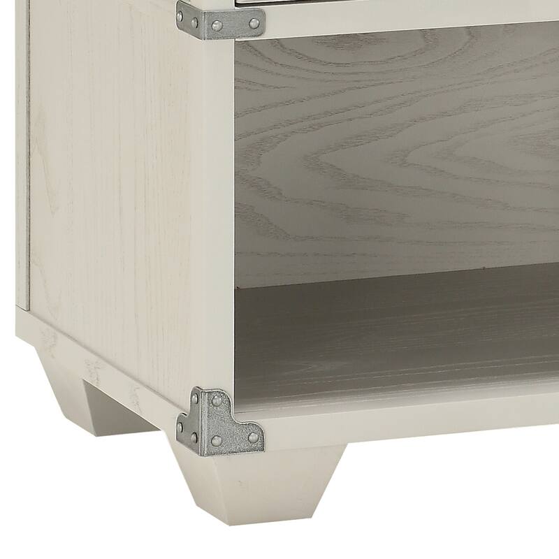 Gray Industrial Nightstand with Smooth Glide Drawer and Metal Braces