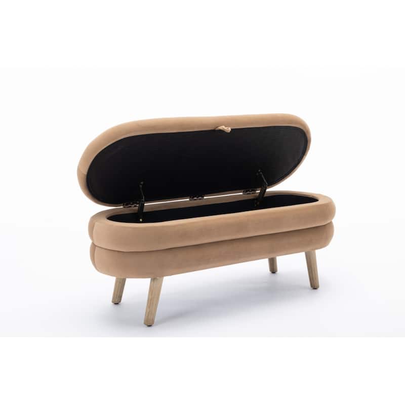 Velvet Fabric Storage Bench Bedroom Bench With Wood Legs For Living Room Bedroom Indoor