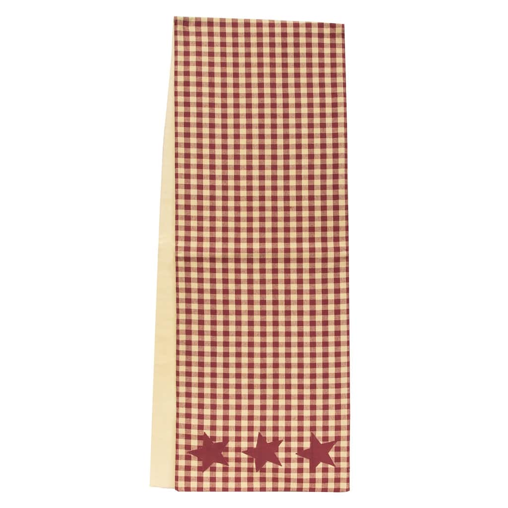 Burgundy & Tan Check Star Applique Long Runner