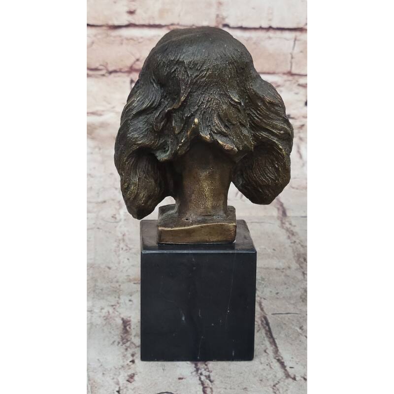 Bronze Sculpture Bust er Spaniel Imitative Dog Pet Animal Marble Base Figure Figurine