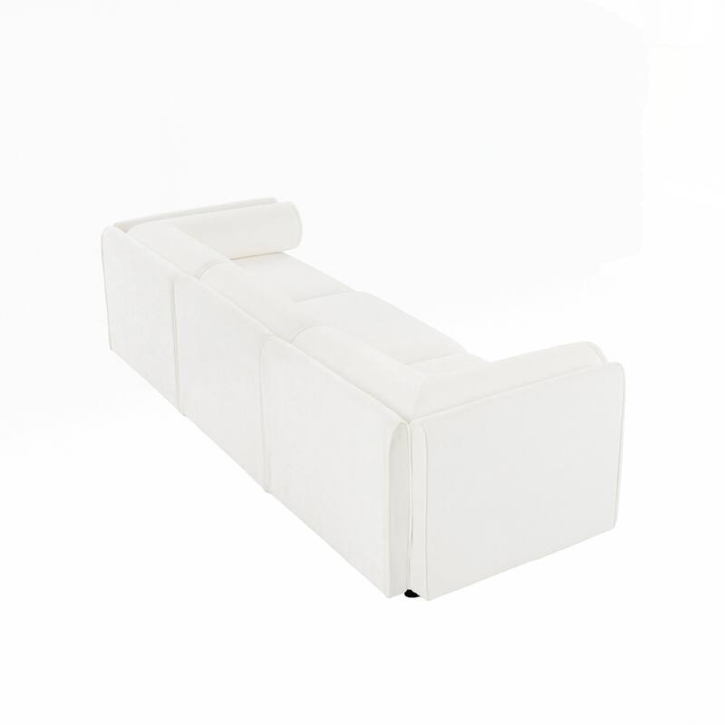 Cylindrical Backrest and Armrests Chenille Sofa with Storage Seat