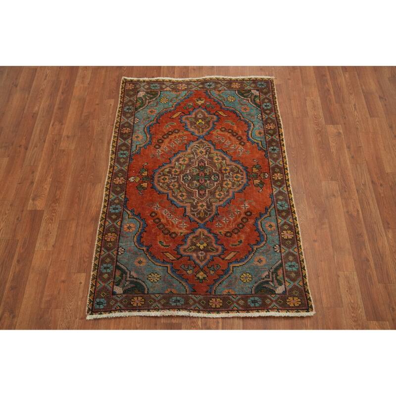 Hand Knotted Oriental 100% Wool Carpet Traditional Medallion Oranges & Rust Tabriz Area Rug - 4' 3'' X 2' 11''