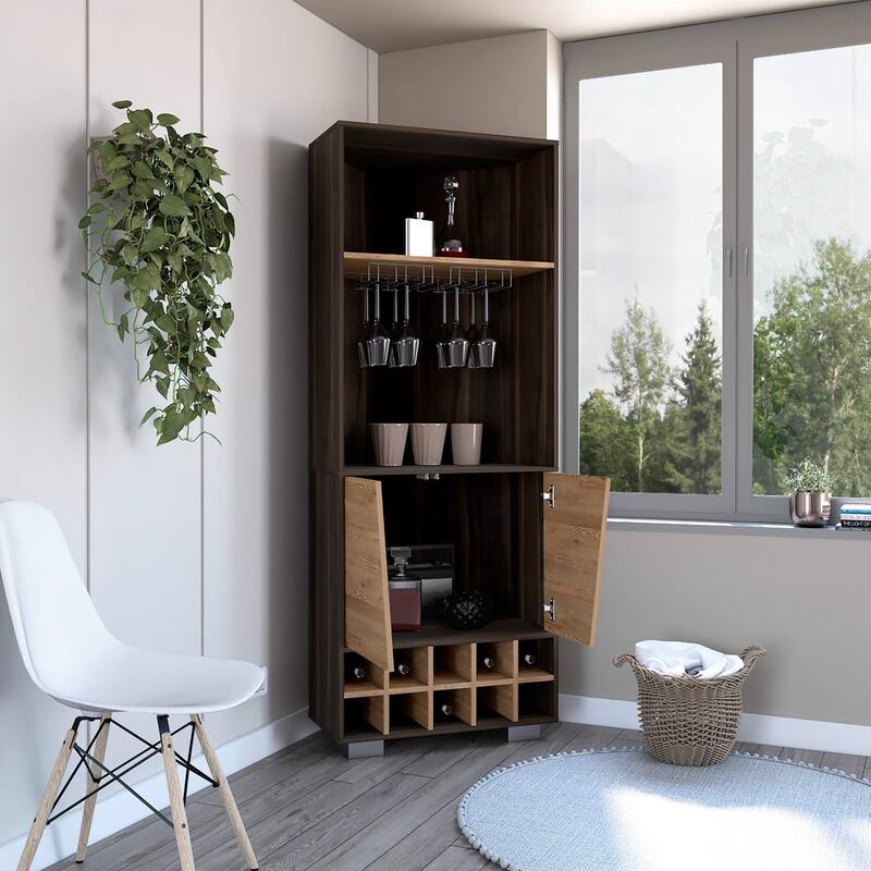 Fraktal Corner, Wine Rack, Two Shelves, Double Door
