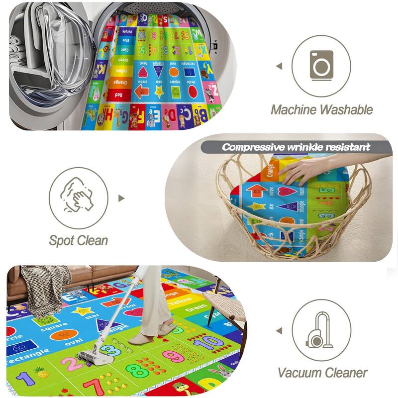 Kids Educational Rug, Kids Area Rug for Learning Alphabet, Numbers, Colors, Shapes and Animal Words, Children Playmat