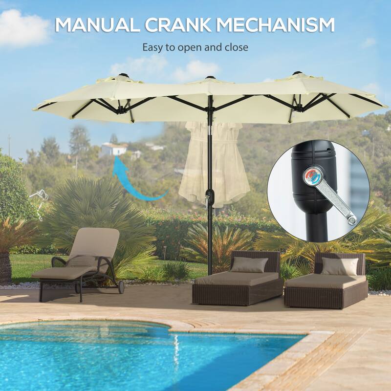 Outsunny Double-sided Patio Umbrella 9.5' Large Outdoor Market Umbrella with Push Button Tilt and Crank, 3 Air Vents and 12 Ribs