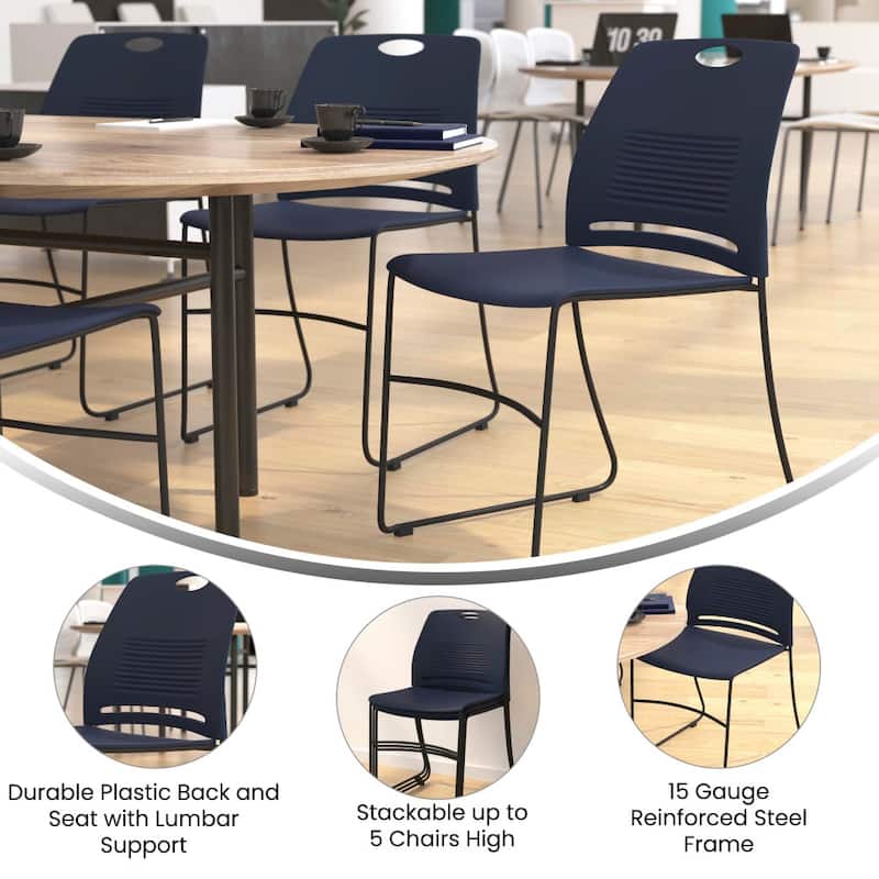 Commercial 660 LB. Capacity Plastic Steel Sled Base Stack Chairs - 5 Pack