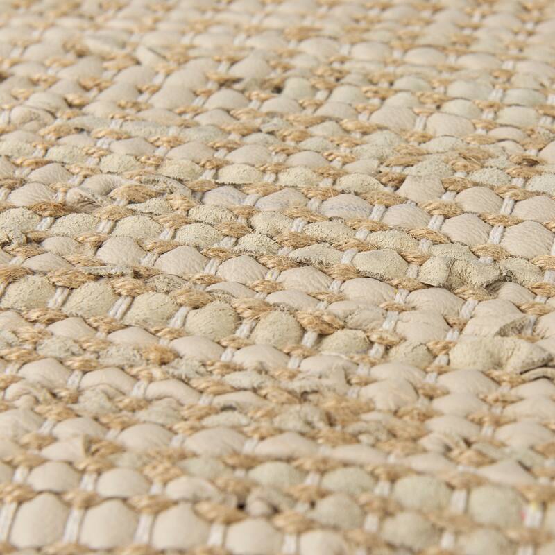 Mercana "Aalia" Beige Leather & Jute Square Pouf