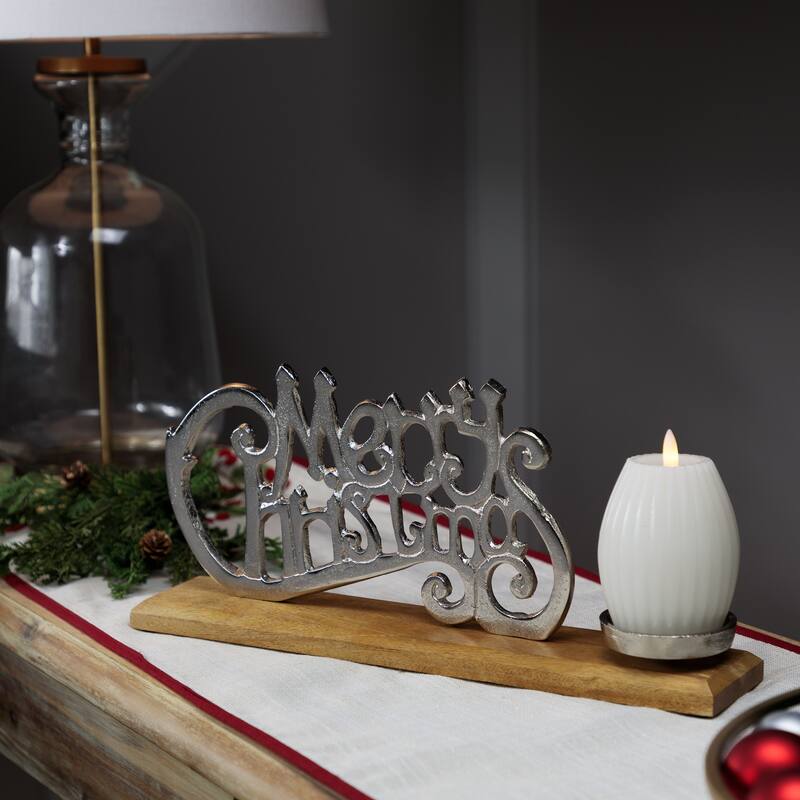 "Merry Christmas" Metal Sign Votive Candle Holder -15.5"