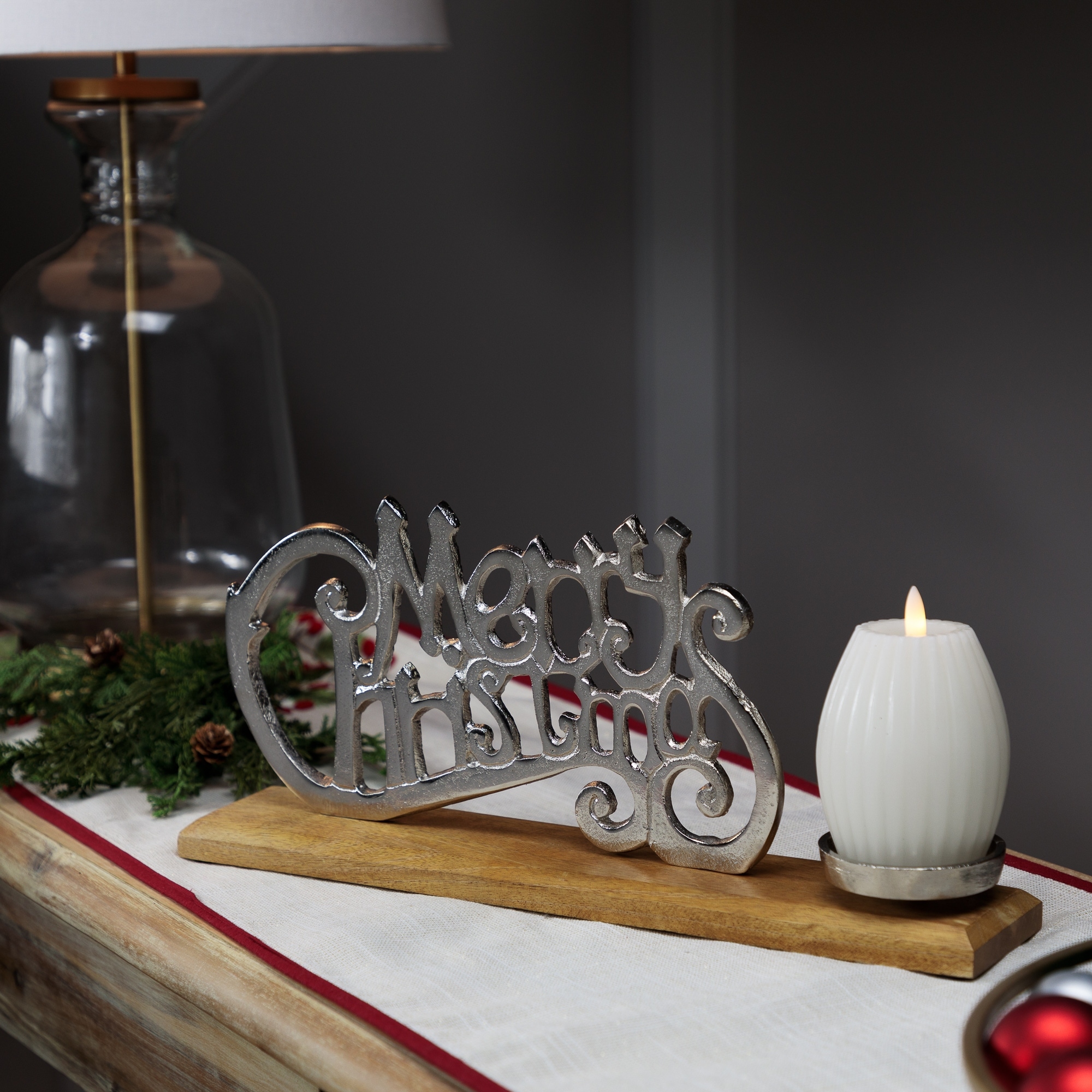 "Merry Christmas" Metal Sign Votive Candle Holder -15.5"