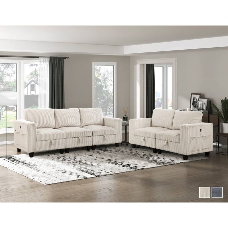 Kenlis Corduroy Living Room Sofa with Storage
