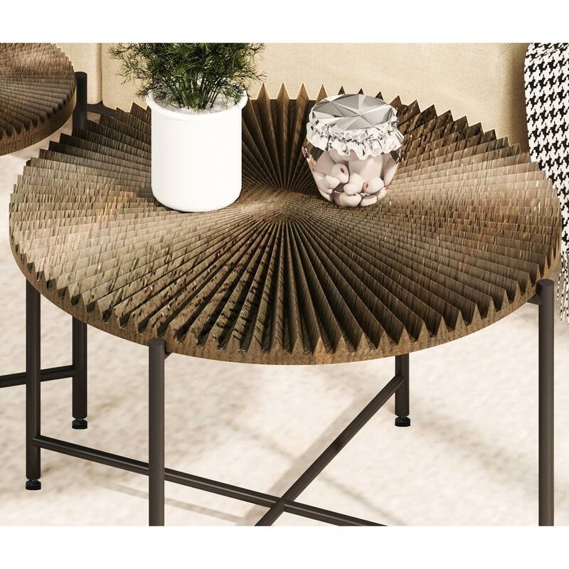 2-Piece Coffee and End Table Set - Waterproof MDF with PVC Cover, Distressed Cylindrical Design