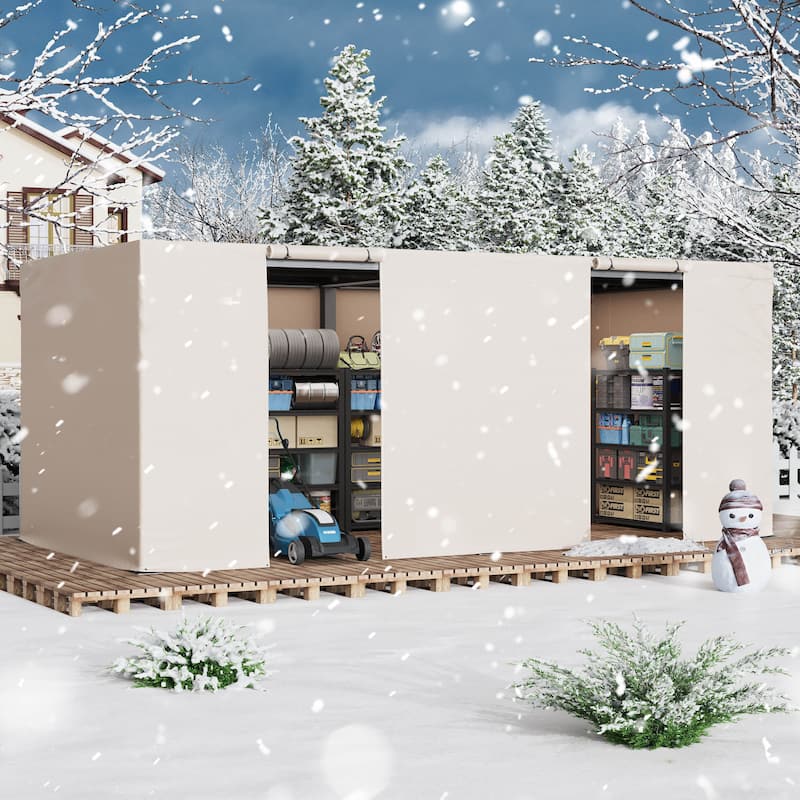 EROMMY Waterproof Pergola Winter Cover with Sidewalls, Mesh Windows and Roll-Up Door, All-Season Weather Enclosure