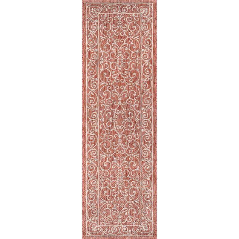 JONATHAN Y Filigree Textured Weave Indoor/Outdoor Area Rug - 2 X 8 - Red/Beige