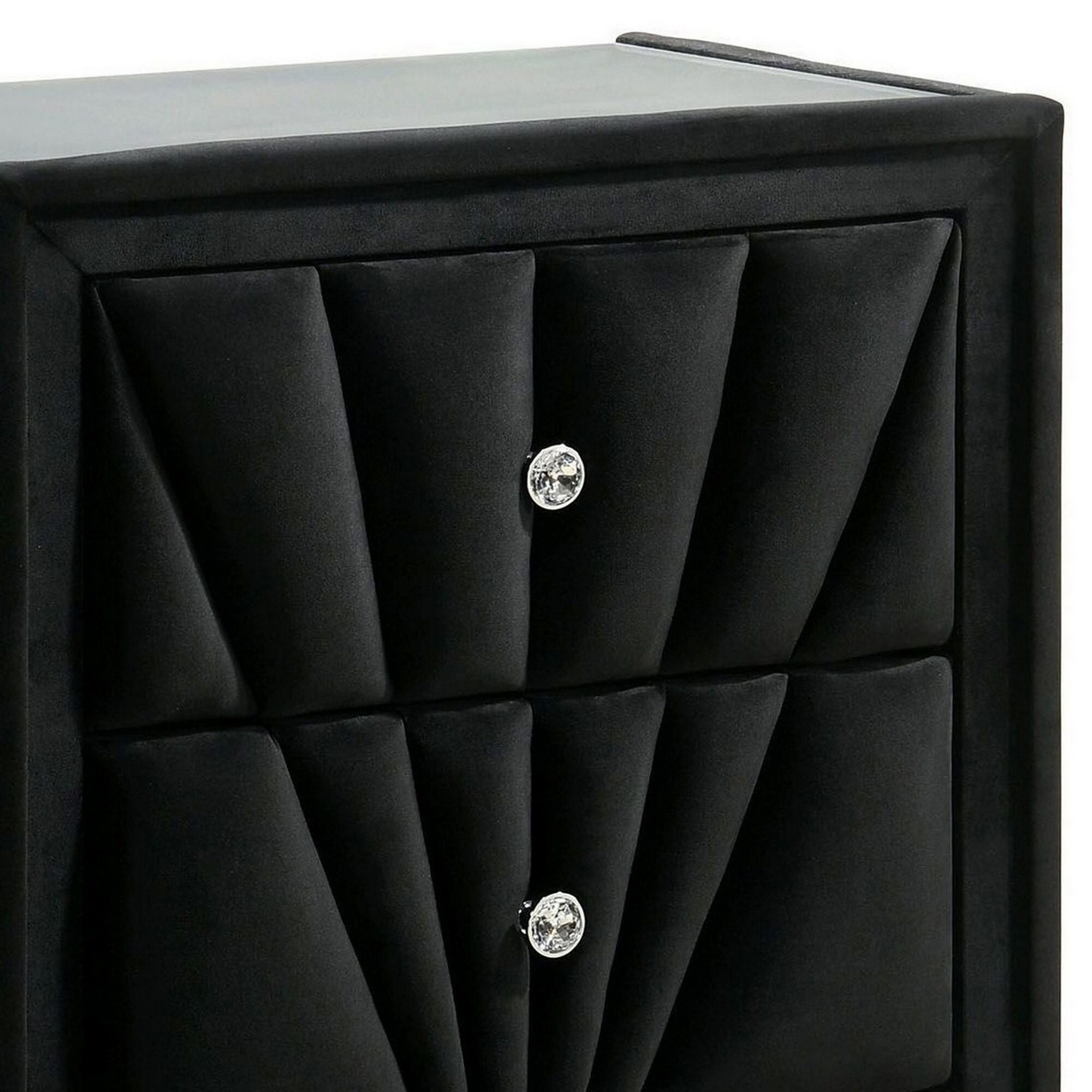 Ino 28 Inch Modern Nightstand, Velvet Upholstery, Art Deco