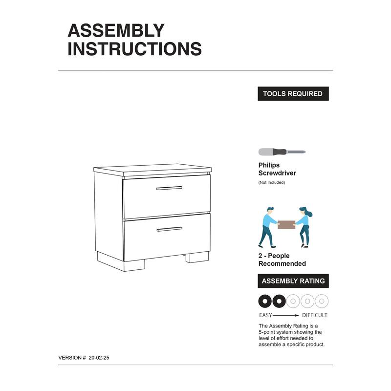 1pc Nightstand Black Color High Gloss Lacquer Coating Chrome Handles