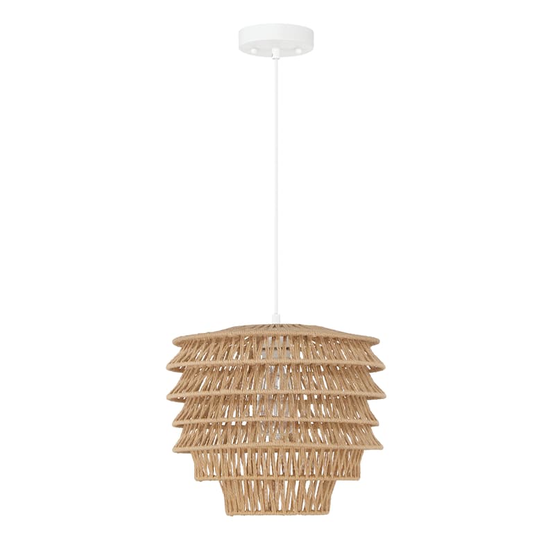 Handwoven Paper Rope and Metal Ceiling Pendant Lamp - 13.4"L x 13.4"W x 15.2"H