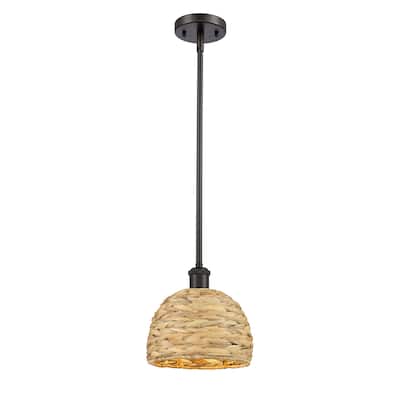 Innovations Lighting Woven Rattan - 1 Light 8" Stem Hung Pendant