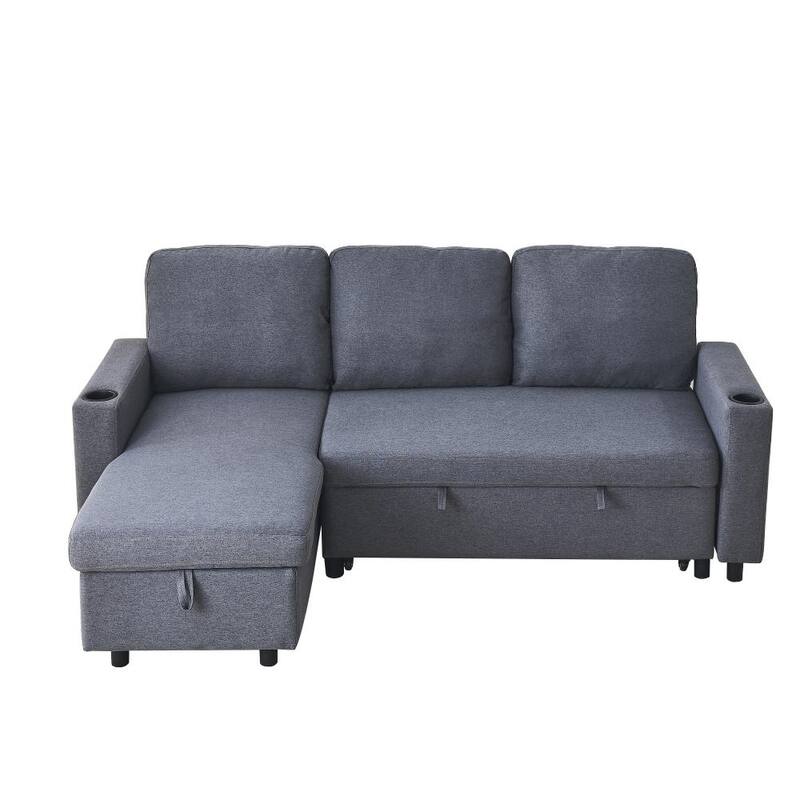 L-Shaped Comfortable Corduroy Combo Sofa with Pullout Bed and Storage