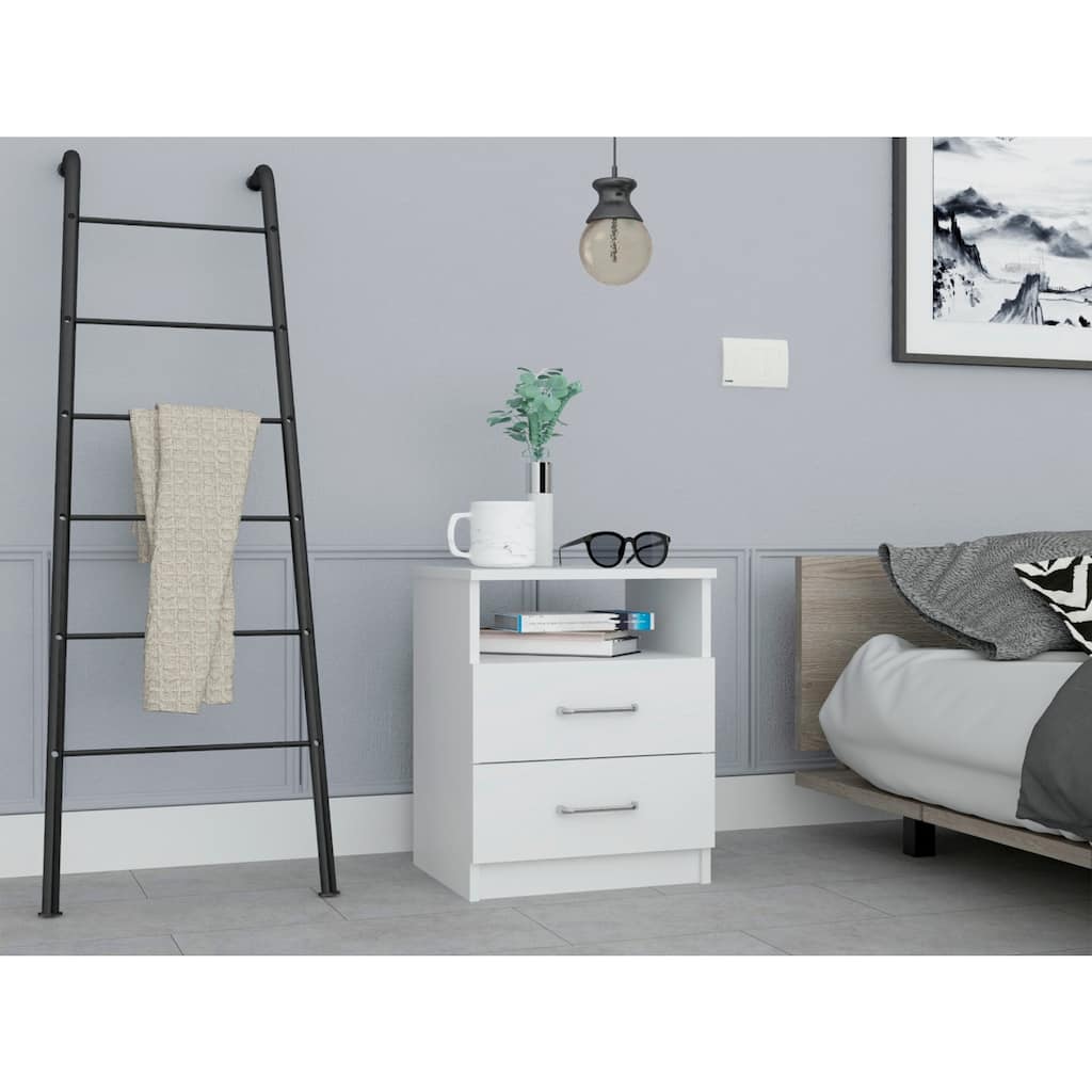 Napoles Nightstand - Bedside Table with Two Drawers, One Shelf, and Spacious Display Top
