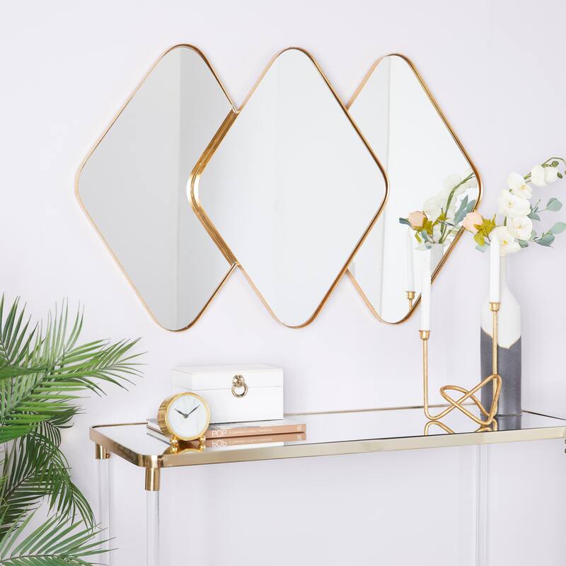 Metal Overlapping Diamond Wall Mirror with Gold Frame - Gold - CosmoLiving by Cosmopolitan - 3"W x 43"L x 28"H