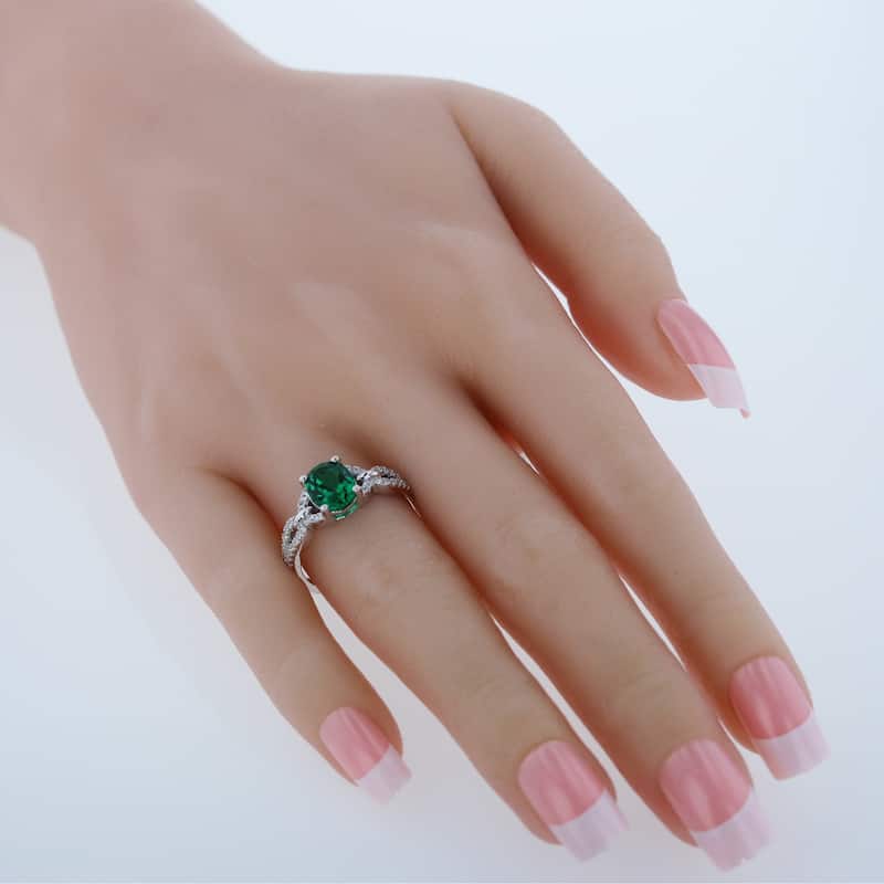 Sterling Silver 1.1 ct Created Emerald Birthstone Ring