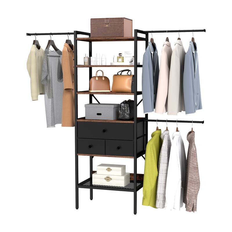 Moasis Closet Organizer with 3 Expandable Hanging Rods, Garment Rack Heavy Duty Clothes Rack with Storage Shelves and 3 Drawers