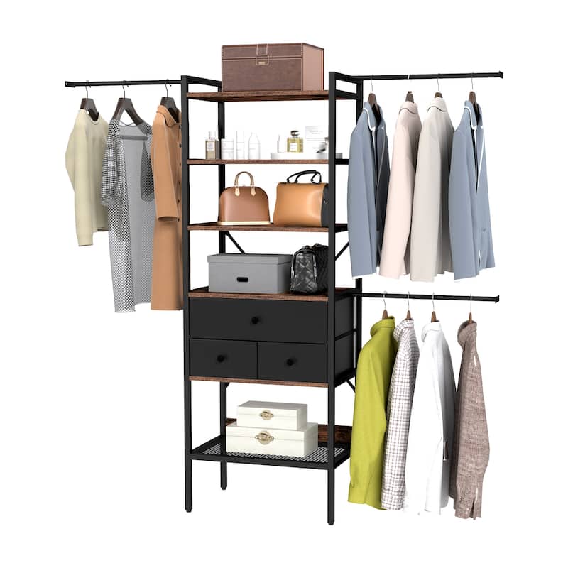 Moasis 70.8"-105"L Closet Storage Organizer with Shelves and 3 Expandable Hanger Rods - Black