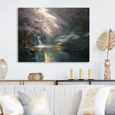 Designart "Cherry Blossom Stream Ii" Tree Cherry Blossom Wall Art For Living Room