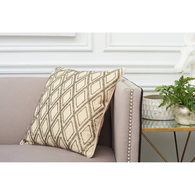 18" x 18" Graphite Diamond Hand Beaded Throw Pillow
