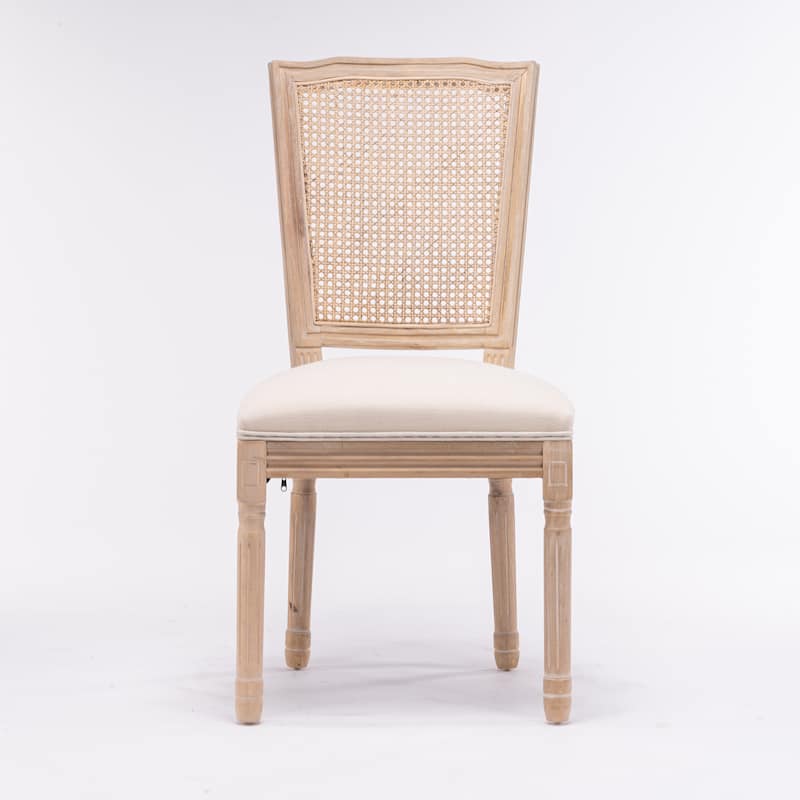 Solid Wood Frame Antique Painting Square Rattan Back Dining Chair Set of 2
