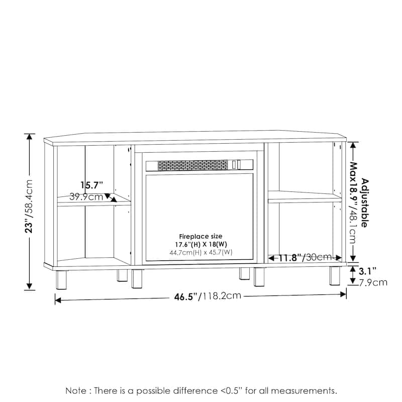 Furinno Jensen Metal Leg Corner Fireplce TV Stand for TV up to 55"