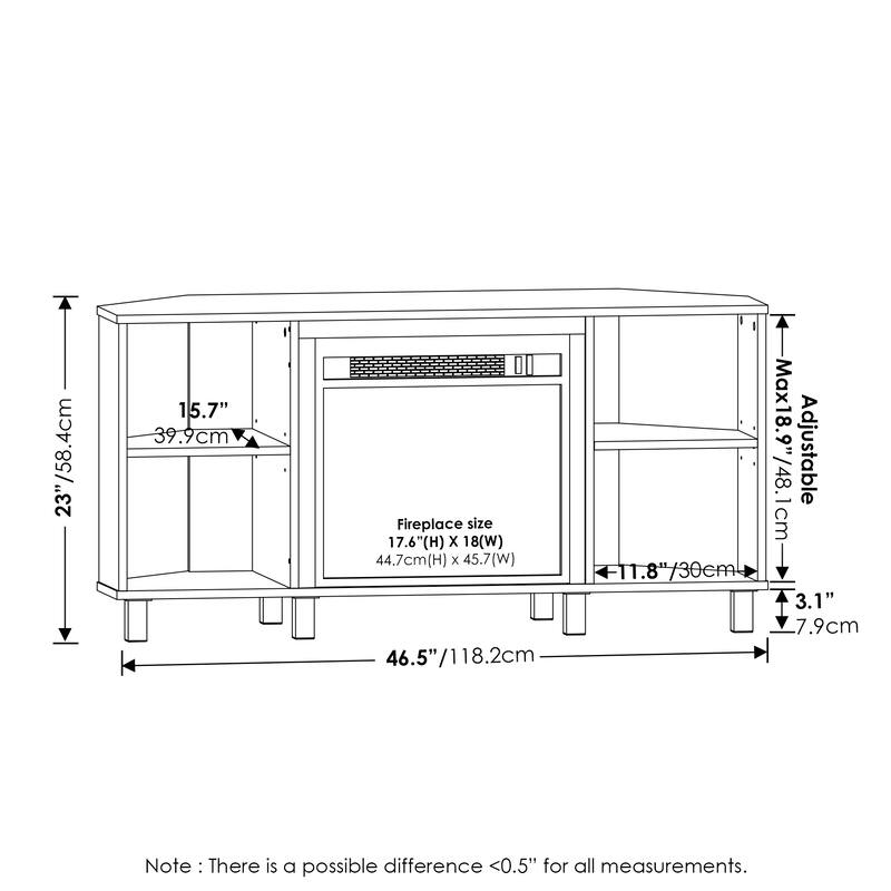 Furinno Jensen Metal Leg Corner Fireplce TV Stand for TV up to 55"