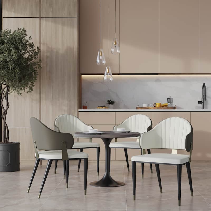 5-Piece Dining Set 36-Inch Square Resin Top Dining Table and 4 Leather Arm Chairs