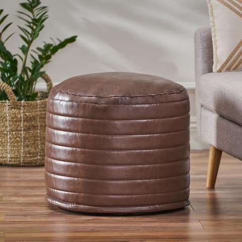 Baddow Contemporary Faux Leather Channel Stitch Pouf by Christopher Knight Home