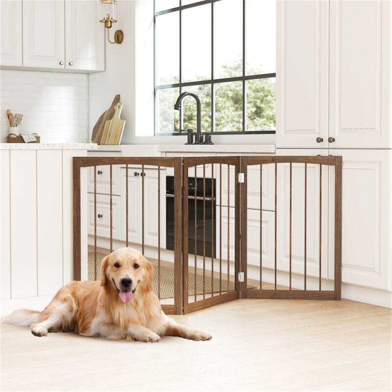 3 Panel Freestanding Wooden Dog Gate Pet Barrier for Doorways Kitchens or Bedrooms - 21" x 1.6" x 30"