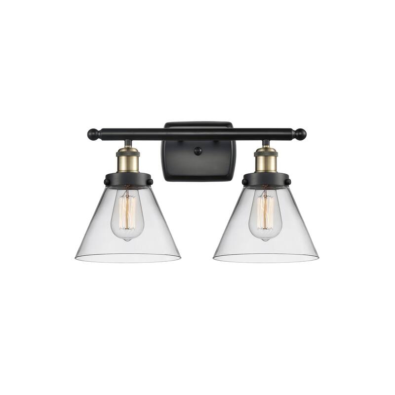 Innovations Lighting Ballston Urban Cone - 2 Light 18" Bath Vanity Light - Clear/Black Antique Brass