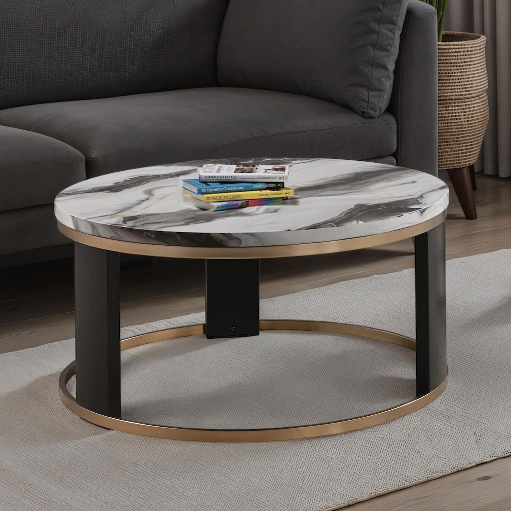 Furniture of America Morai Modern Black and White Wooden Round Coffee Table