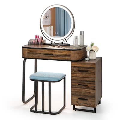 Costway Vanity Table Set 3-Color Dimmable Human Body Induction Light - See Details