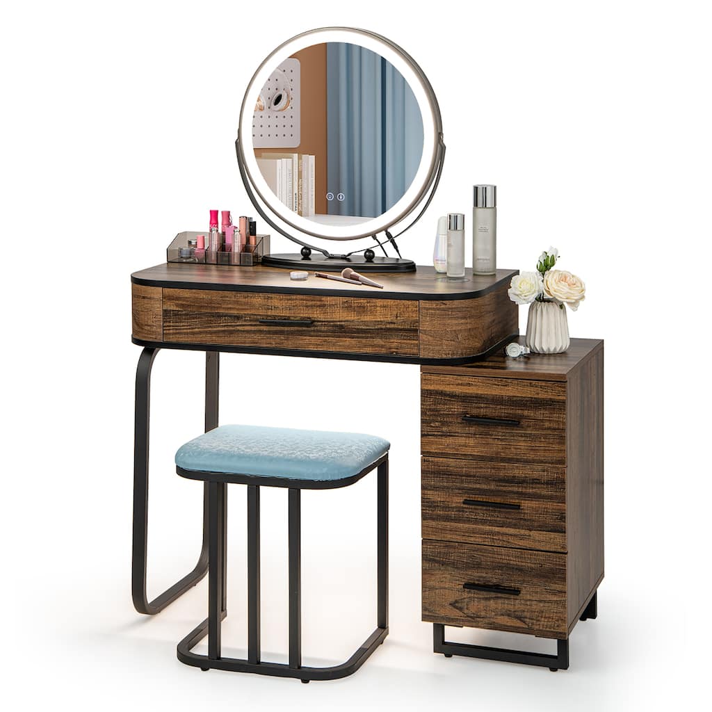 Costway Vanity Table Set 3-Color Dimmable Human Body Induction Light - See Details