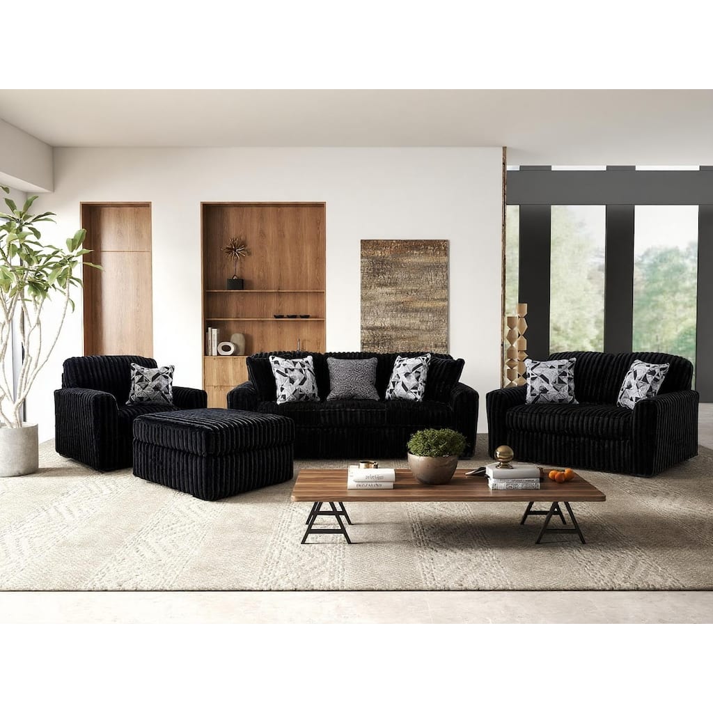 Roundhill Furniture Solenne 4-Piece Living Room Set, Oversized Sofa, Loveseat, Chair and a Half, and Ottoman