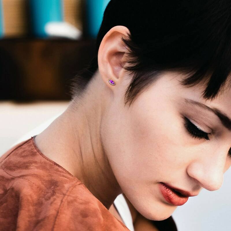 Miadora 1ct TGW Amethyst and 1/10ct TDW Diamond Marquise Stud Earrings in 14k Yellow Gold