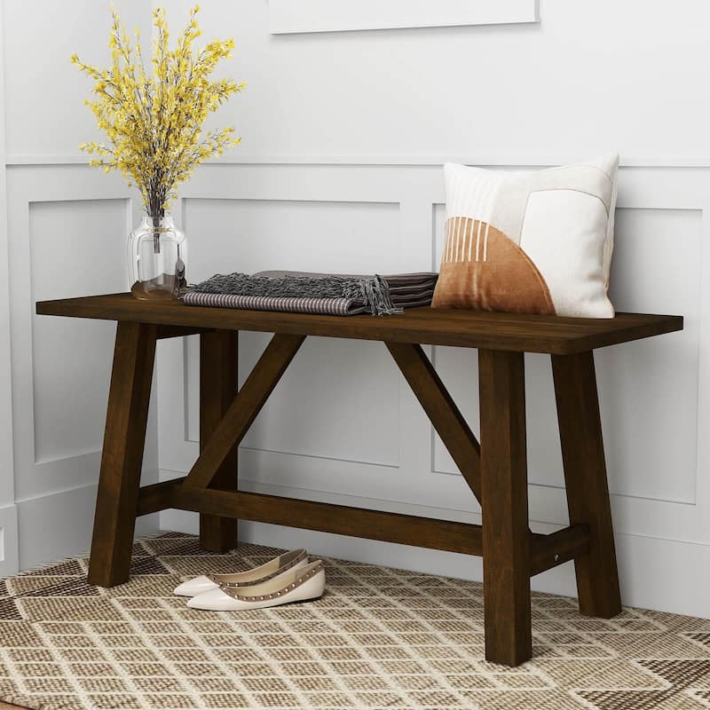 Costway 1/2 PCS Wooden Dining Bench Farmhouse Shoe Bench Entryway Seat