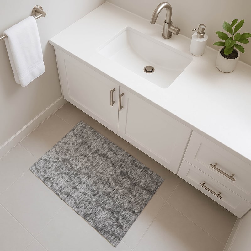 Premium Washable Super Soft Traditional Damask Mayfield Rug - Gray - 1'8" x 2'6"