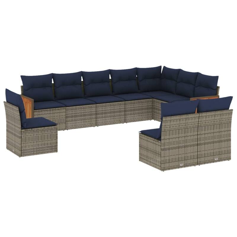 vidaXL 10/11 Piece Patio Sofa Set with Cushions Black/Gray Poly Rattan - 21.7 x 24.4 x 27.2
