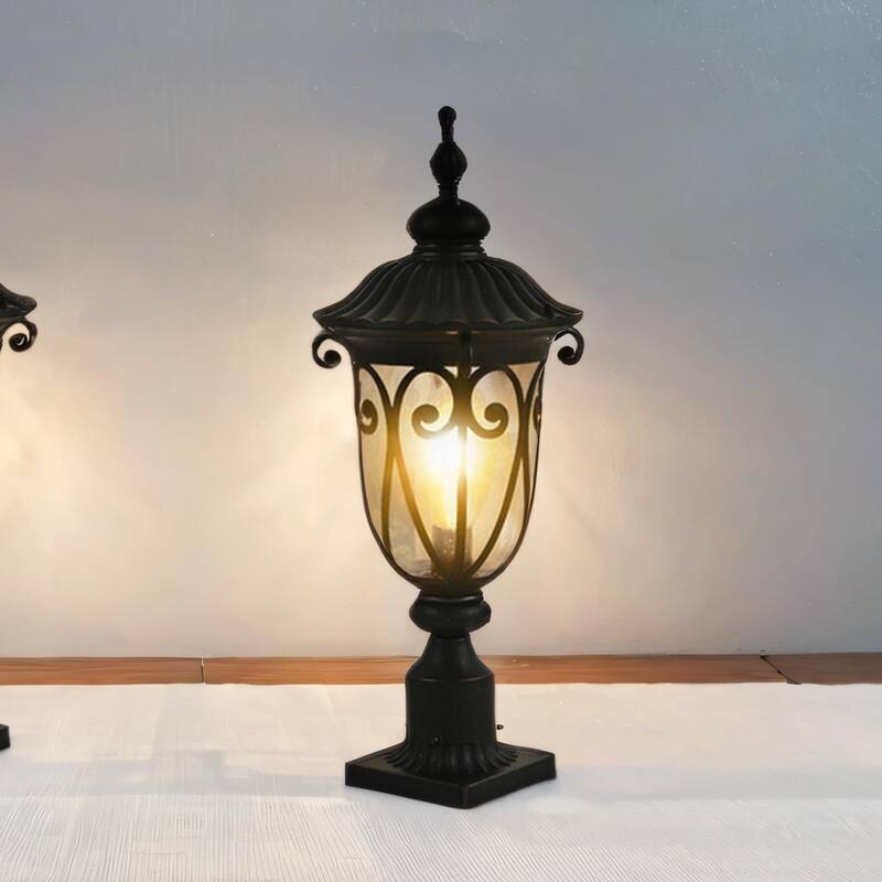 24" Outdoor Black Post Lantern with Bubble Glass & Aluminum, 1-Pack