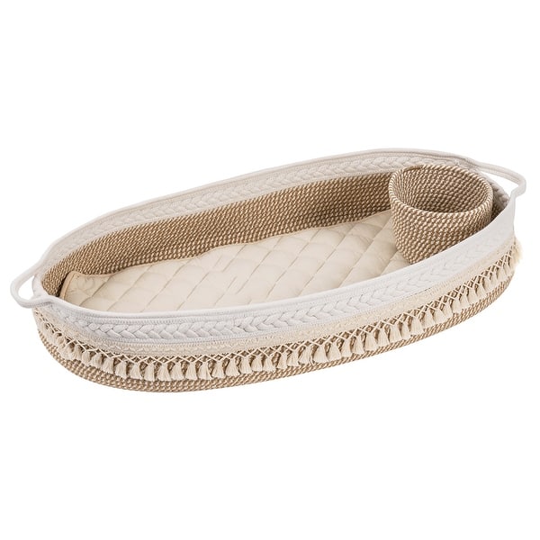 slide 2 of 8, Baby Changing Basket,Changing Table Topper with Mattress Pad Beige+Brown - Assembly Required