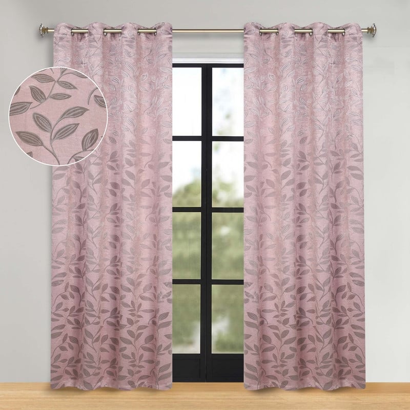 Superior Modern Bohemian Leaves Room Darkening Curtains with Grommets - 52" X 84" - Blush